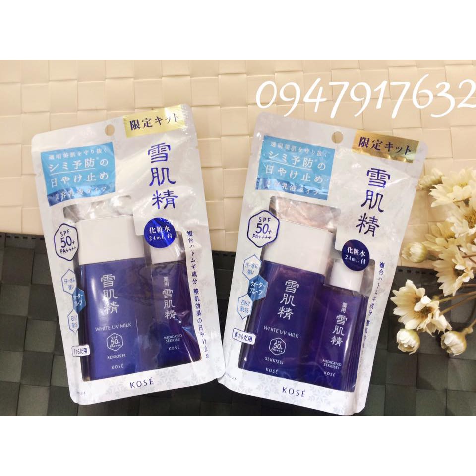 Set kem chống nắng Kose Sekkisei White UV Milk Spf50 60g