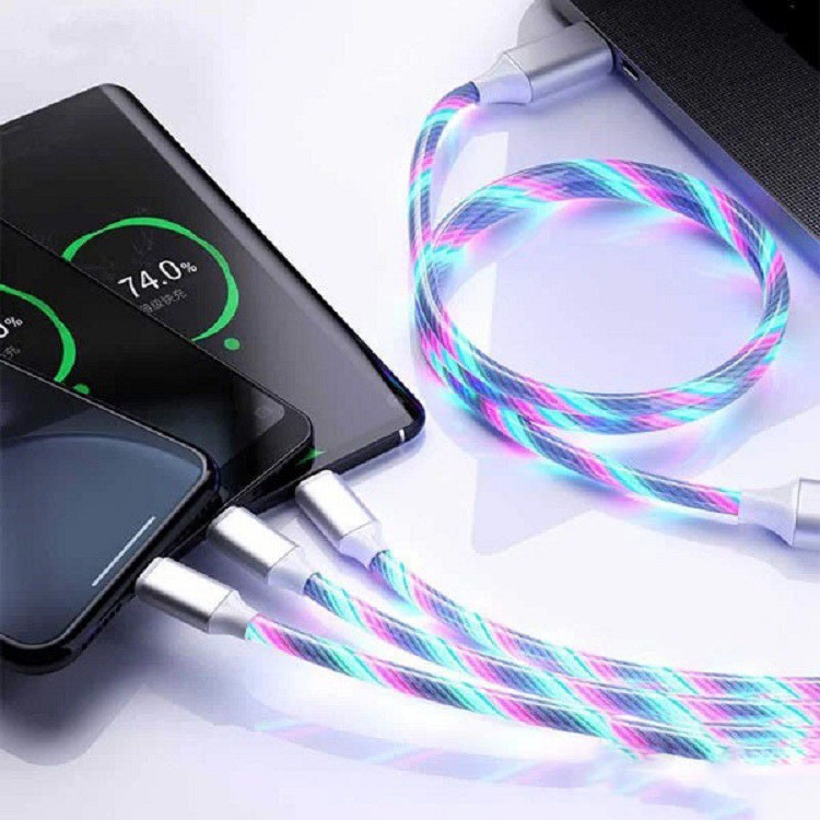 Dây Cáp Sạc Nam Châm 3 đầu Cổng Type C / Android Micro Usb Có Đèn Led Phát Sáng hàng nhập khẩu