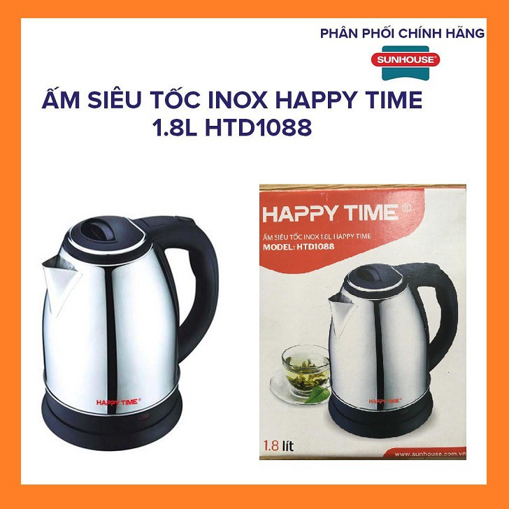 Bình đun siêu tốc Inox 1.8 lít Happy Time 1500W - ấm đun nước siêu tốc Sunhouse