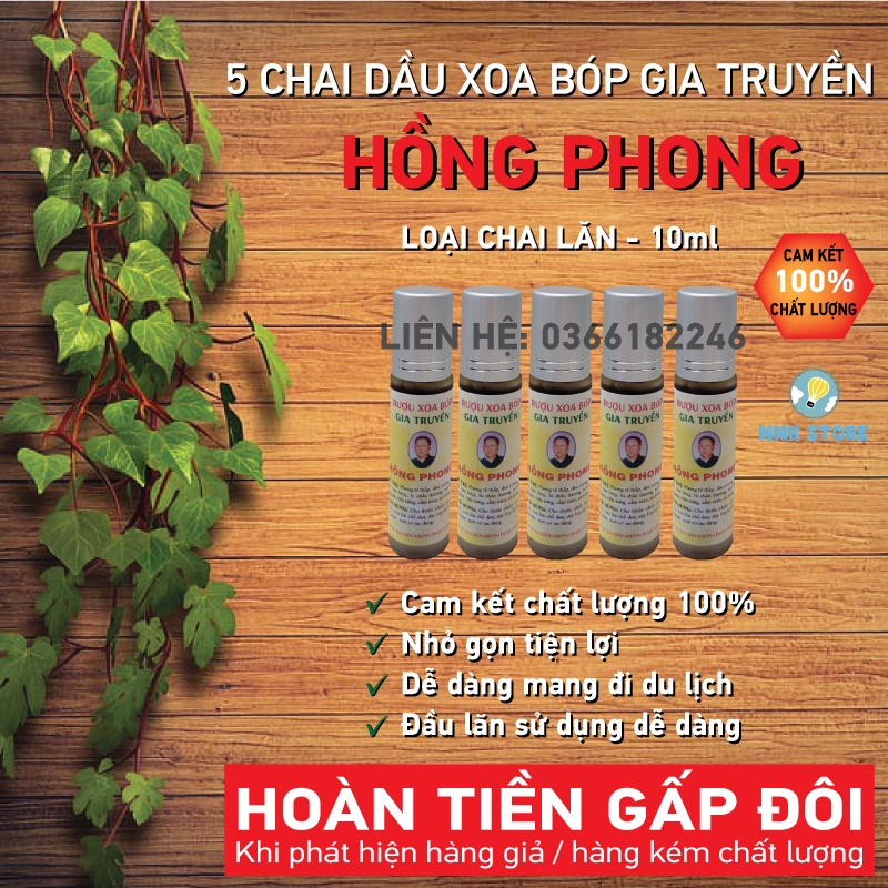 Combo 5 chai dầu xoa bóp gia truyền Hồng Phong (Dạng chai lăn 10ml)