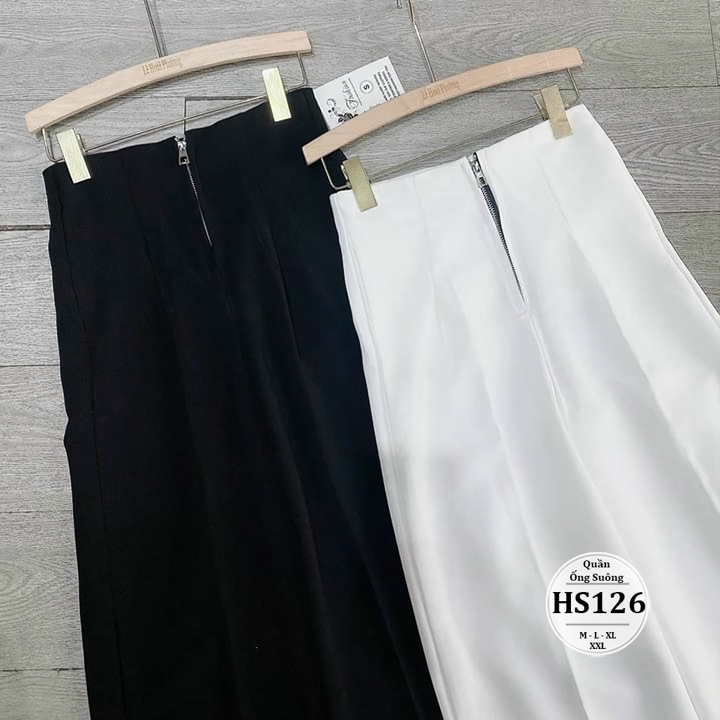 Quần ống suông bigsize nữ 55-90kg lưng cao - Kiểu dáng quần culottes ống rộng bigsize khóa kéo HS126 - Màu trắng đen