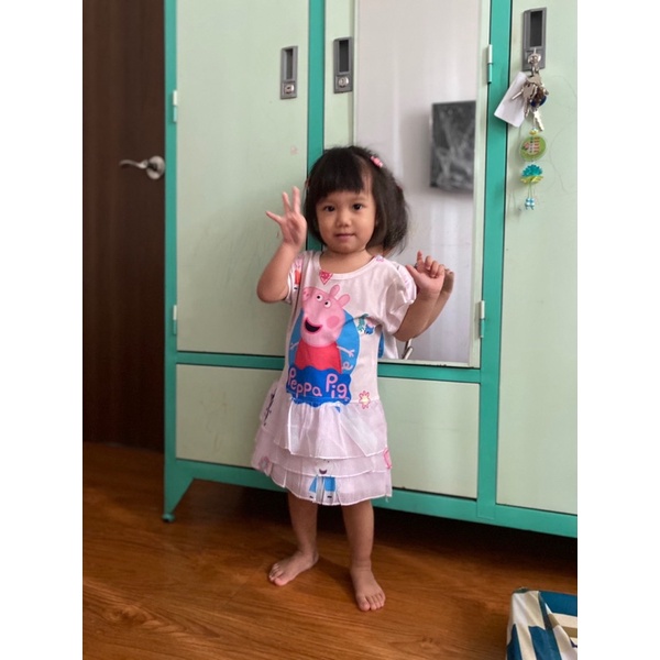 Đầm 3 tầng in 3D heo peppa thun lạnh thái bé gái 12-45kg