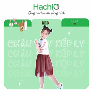 [HACHIO] Chân váy xếp ly, chân váy đẹp cho bé gái màu đỏ đô dài qua gối, chất vải voan với lớp lót 100% cotton