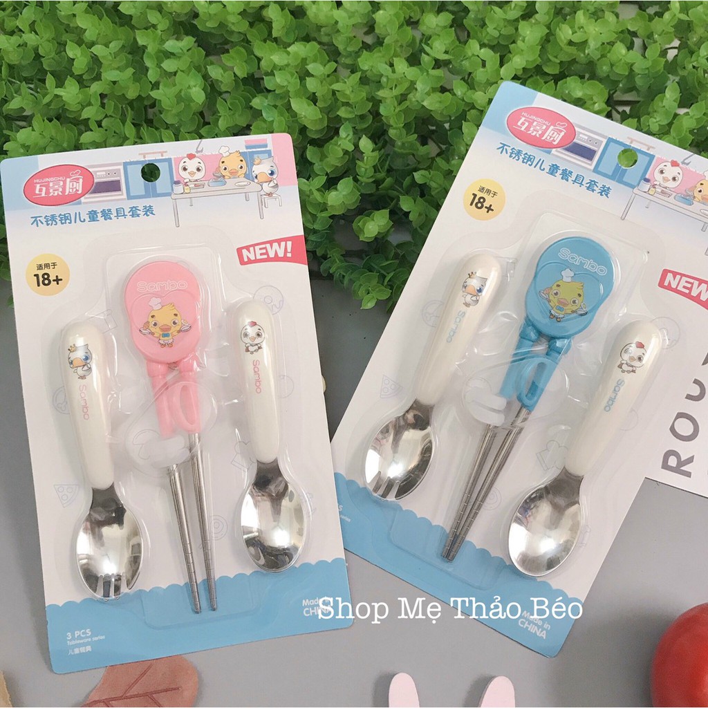 Set đũa thìa dĩa inox cho bé ăn dặm