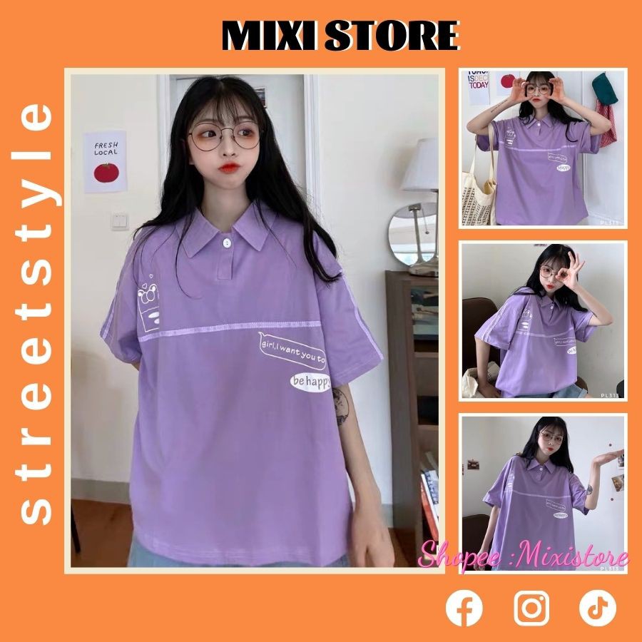 Áo Polo dáng rộng dưới 75kg tabi store - Be Happy PL313 Mixistore