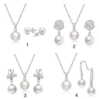 Bộ trang sức dây chuyền bông tai mạ bạc sáng trắng đẹp sang trọng