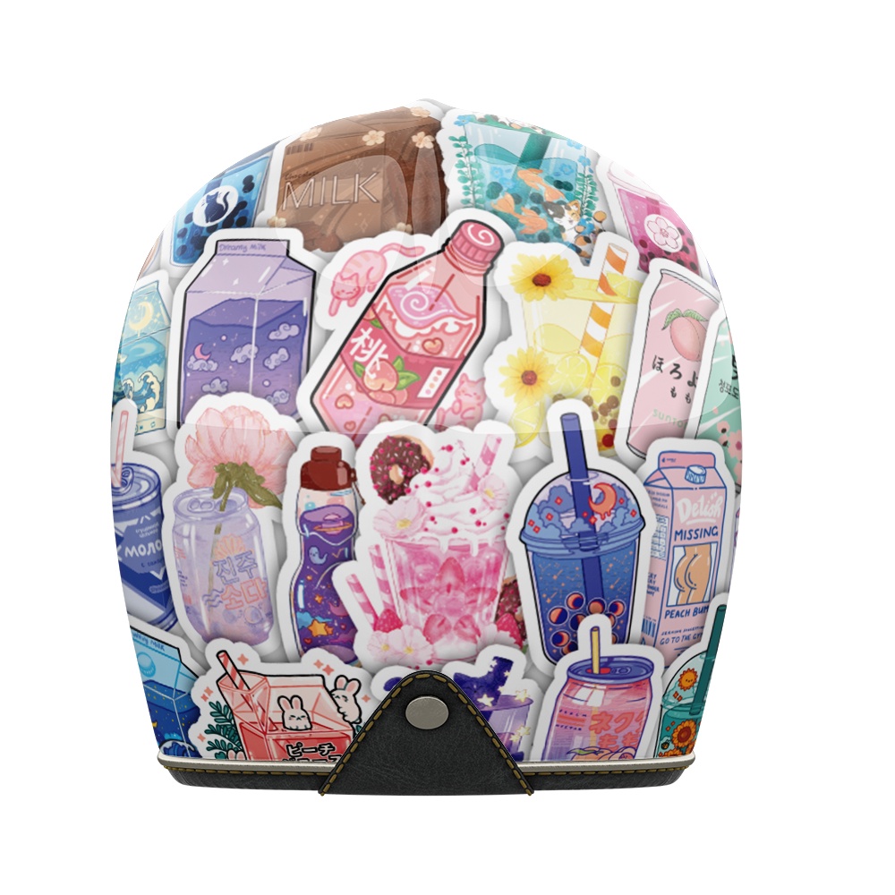Set 50 cái Sticker Đồ Uống cute dán mũ bảo hiểm, hình dán các loại đồ uống chống nước, decal hình các loại nước uống