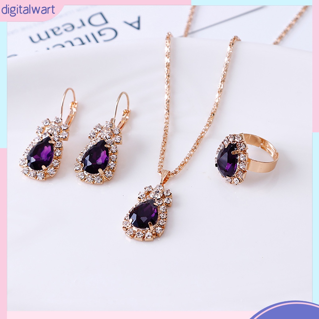 Bộ Trang Sức Vòng cổ / Nhẫn / Bông Tai Hình Giọt Nước Đính Đá Lấp Lánh Thời Trang Dự Tiệc Cho Nữ