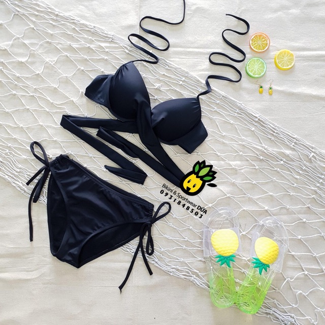 Bikini, đồ bơi đi biển 2 mảnh cạp thấp đơn giản màu đen ( ảnh Feeback của Dứa) | BigBuy360 - bigbuy360.vn