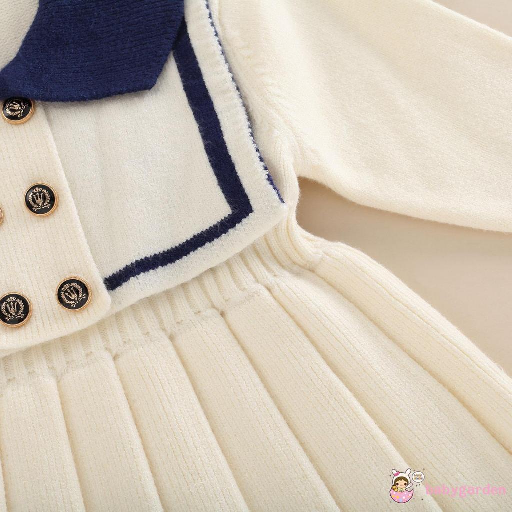 Áo Liền Quần Dài Tay Cổ Thủy Thủ Màu Sắc Tương Phản Cho Bé Gái 6 Tháng-3 Tuổi