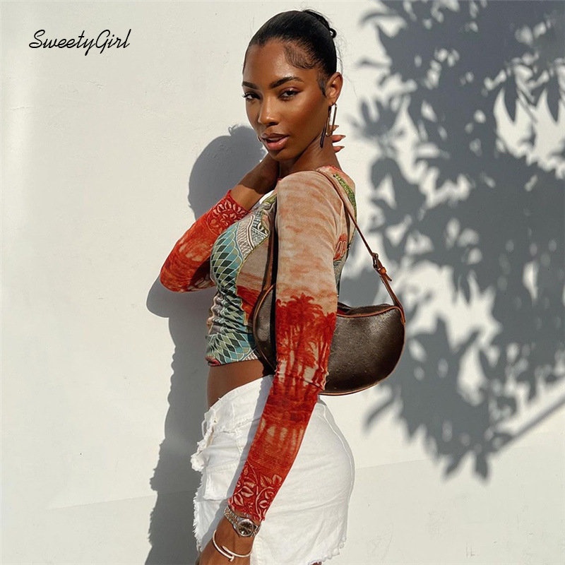 Áo Thun Ôm Tay Dài Cổ Tròn In Họa Tiết Nhiều Màu Sắc Thời Trang 2022 Quyến Rũ Dễ Phối Đồ Cho Nữ