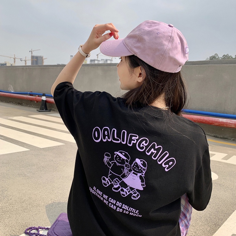 Áo Thun Tay Ngắn Cổ Tròn Dáng Rộng In Họa Tiết Thời Trang Mùa Hè Phong Cách Hàn Quốc Cho Nữ