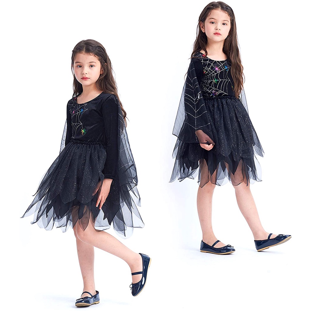 HM0841 Đầm Hóa Trang Phù Thủy Nhện Kèm Áo Choàng Cho Bé Gái Từ 2 Đến 10 Tuổi H&M