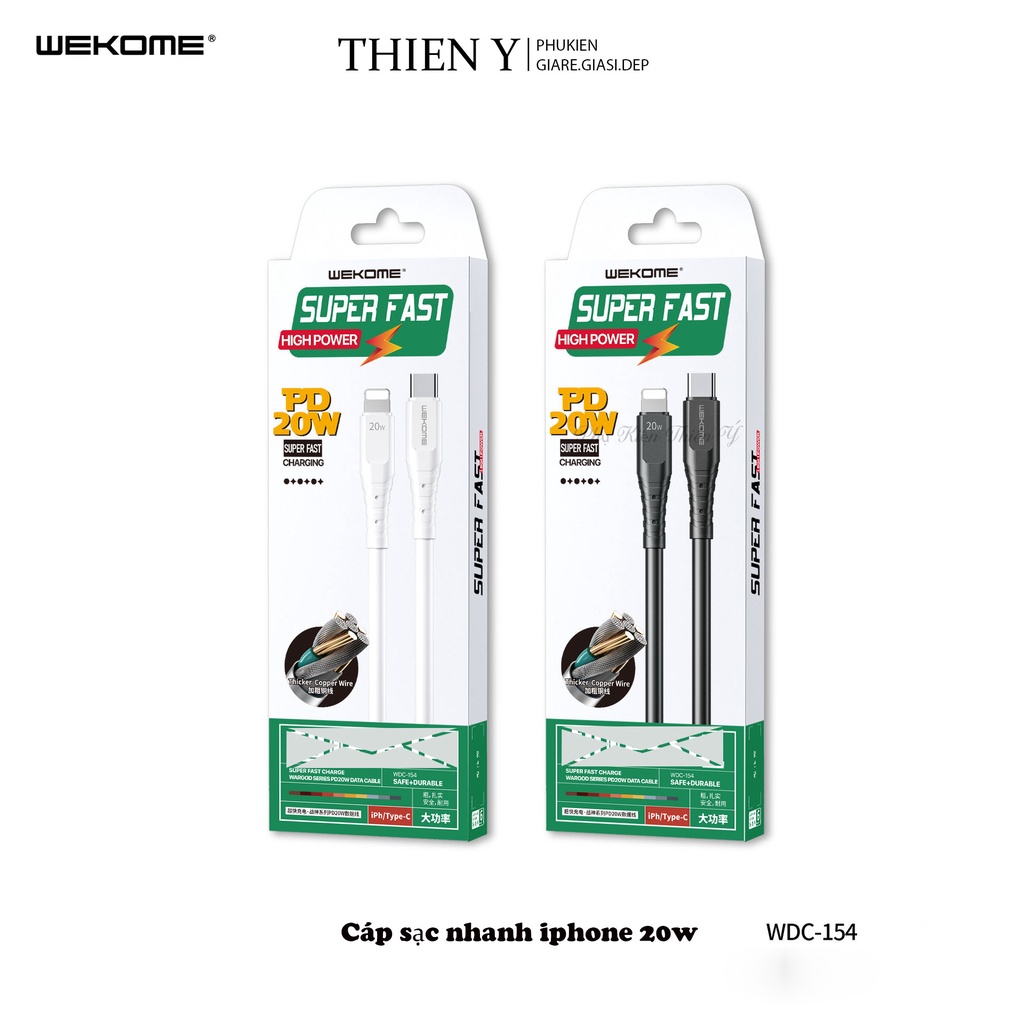 Cáp sạc nhanh Táo 12,13 chính hãng WK - Dây sạc nhanh 20W bảo hành 12 tháng