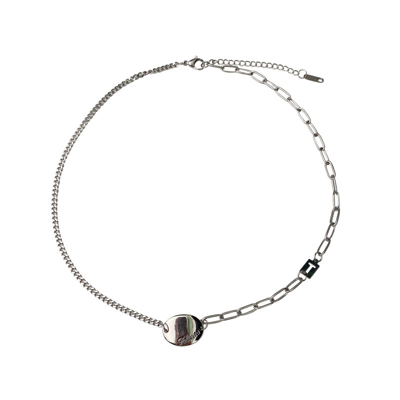 Dây Chuyền Hai Lớp Bằng Thép Titan Mặt Hình Học Hạt Tròn Phong Cách Hàn Quốc Thời Trang 22652