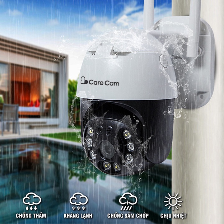 Camera WIFI Ngoài trời Carecam 20HS300 [HK30] PTZ 3.0MP (2K), đàm thoại 2 chiều, Xoay 360 độ, Quay đêm có màu