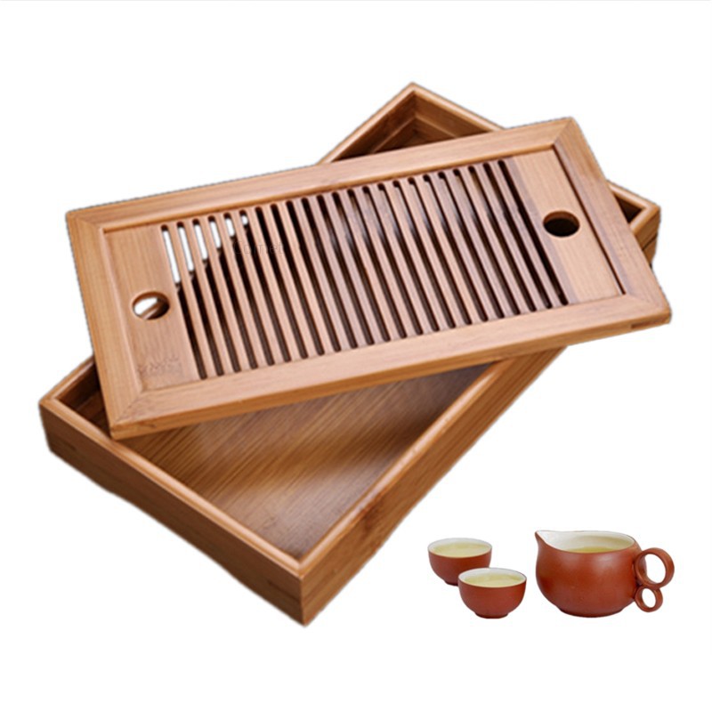 Khay trà bằng gỗ tre 25*14cm thiết kế phong cách Trung Quốc
