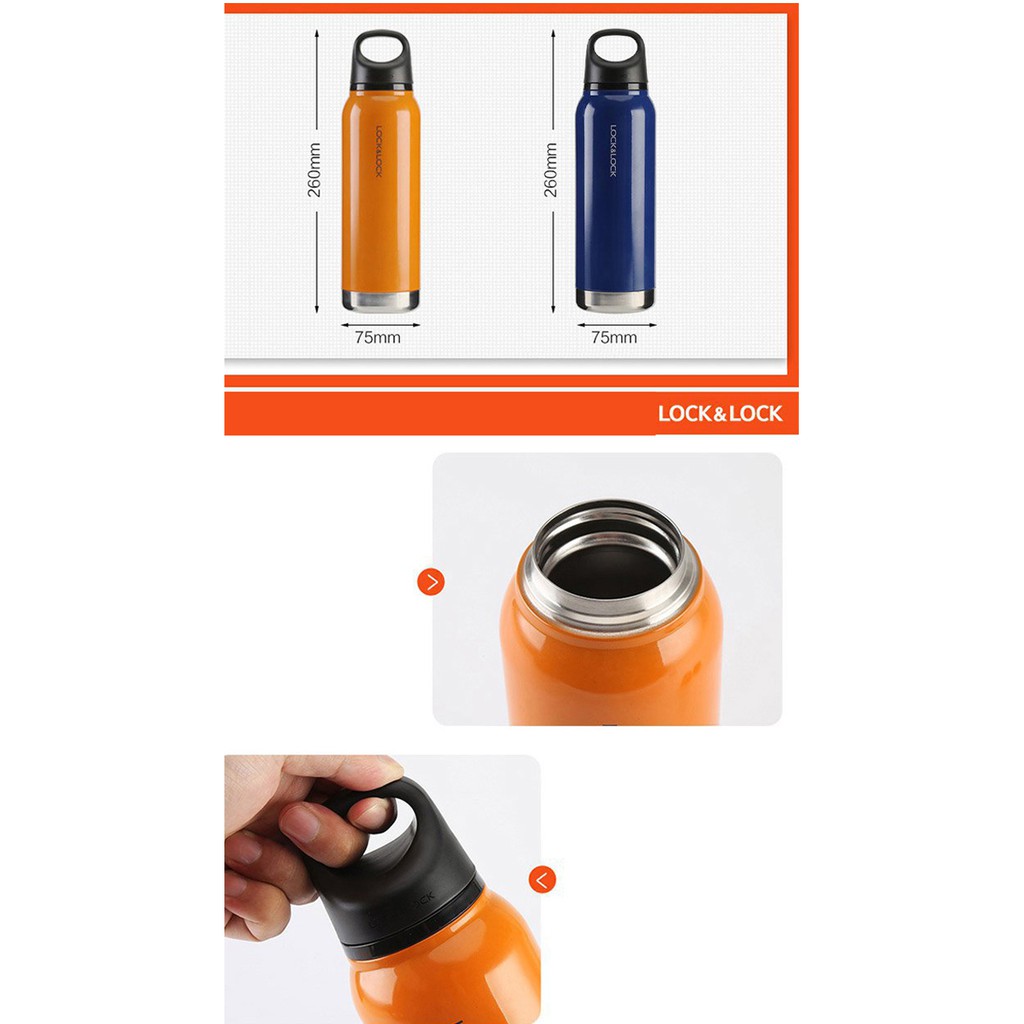 [Mã LIFEHL55 giảm 15% đơn 250K] Bình giữ nhiệt bằng thép không gỉ Lock&amp;Lock Loop Tumbler 620ml Màu cam - LHC4154ORG