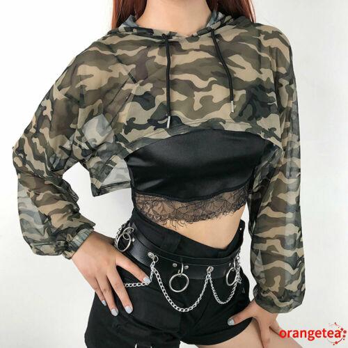 Áo thun tay dài hoạ tiết camo thời trang cho nữ
