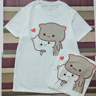 Áo phông mèo Mochi màu xám và màu trắng yêu nhau