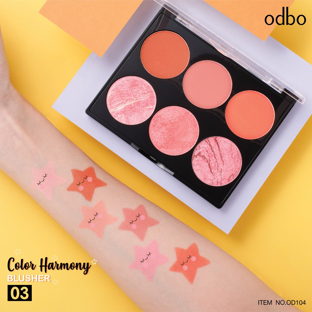 [Auth Thái] Phấn Má Hồng Odbo Có Nhũ Tông Cam Hồng Color Harmony OD104 No.03 - Má Hồng Odbo Tông Cam 6 Ô