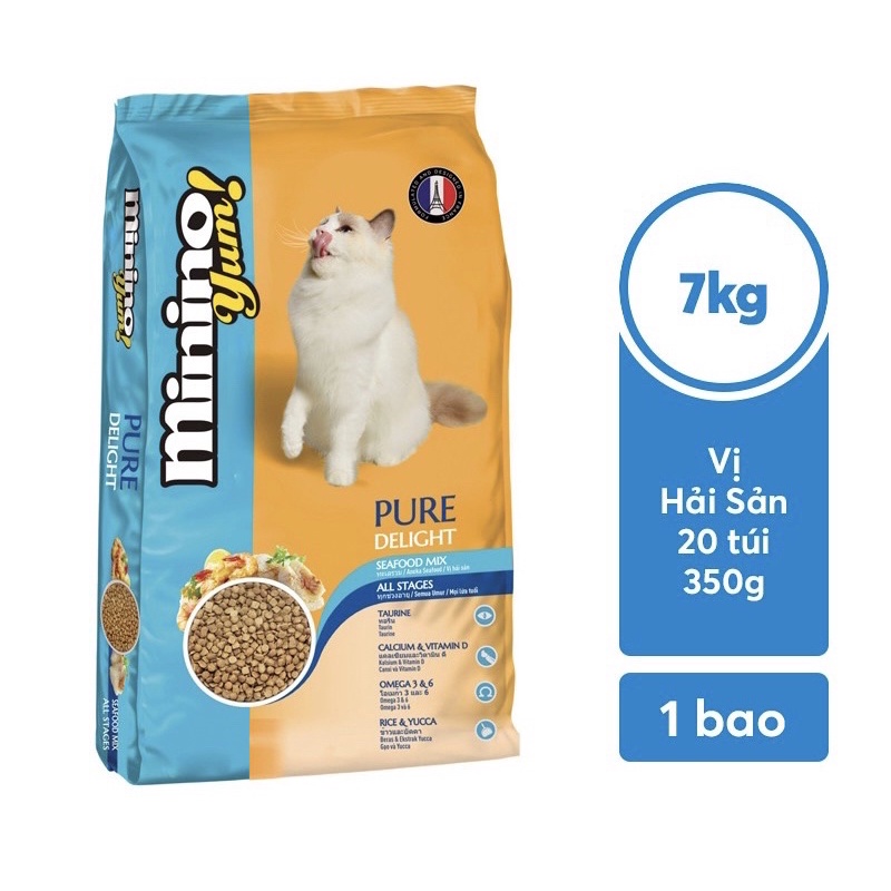 [7kg] Hạt Minino Yum Cho Mèo Vị Hải Sản ( 350g x 20 gói )