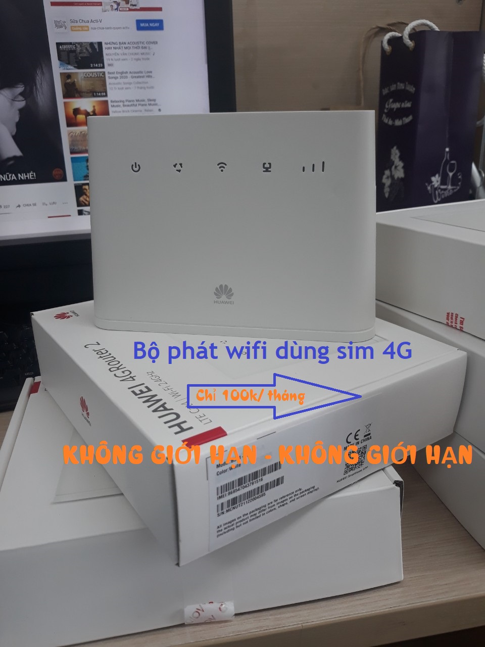 Wifi không dây 4G kèm sim 01 tháng không giới hạn dung lượng. Bộ wifi Huawei B311-221 chính hãng, bảo hành 12T