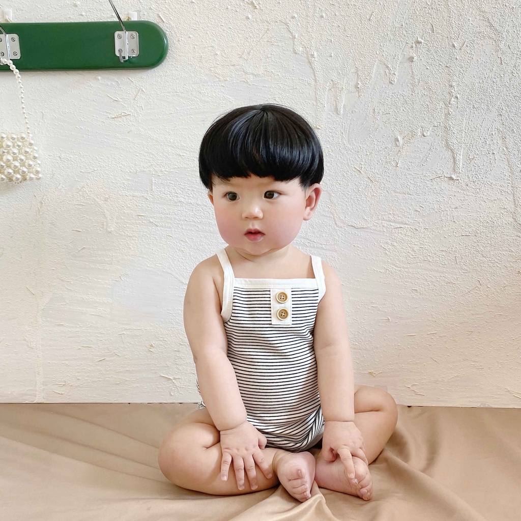 Áo Liền Quần Không Tay Bằng Cotton Họa Tiết Kẻ Sọc Cho Trẻ Em 0-2 Tuổi