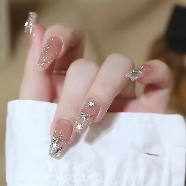2469 bộ móng tay giả set móng giả trong suốt móng tay giả đính nơ móng tay giả dài vuông set 24 móng tay giả  móng giả thiết kế