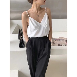 Áo 2 dây cổ v ly ngực A-1012, 2s lụa satin rúm ngực