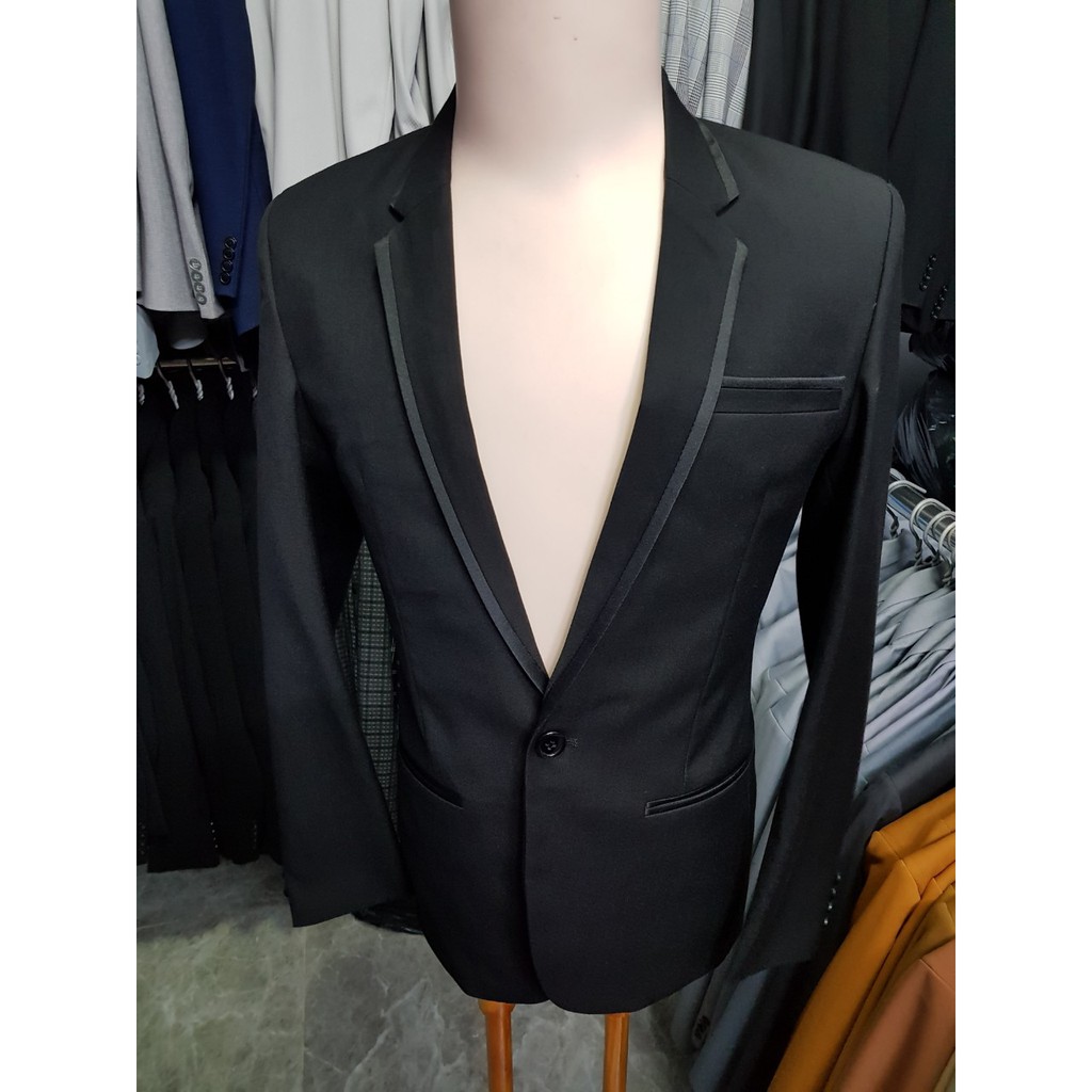 Áo vest nam đen viền đen kiểu danton