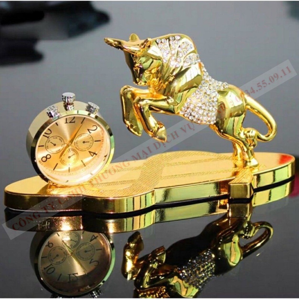 Tượng trâu vàng đính đá cao cấp tặng kèm tinh dầu trang trí Taplo xe hơi