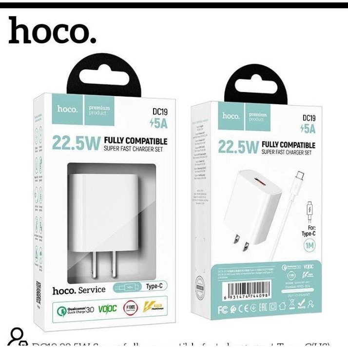 Bộ Sạc Hoco DC19 Micro/Lightning/Type-C (22,5W - 5A)- Hỗ trợ sạc siêu