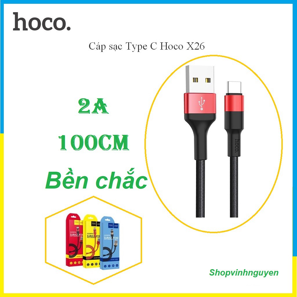 Cáp Sạc Type-C Hoco X26 Sạc Nhanh Truyền Dữ Liệu Bọc Dù Bền Chắc [Hàng Chính Hãng]