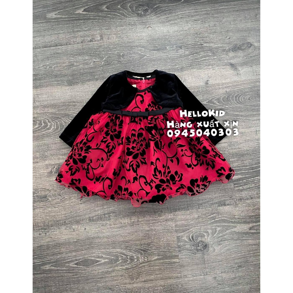 Bộ váy hoa phối nhung kèm cardigan bé gái ( form nhỏ)