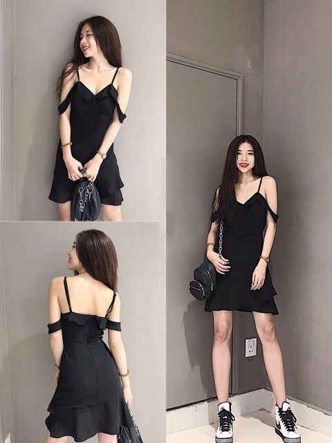 Đầm 2 dây trễ vai bèo (có 2 màu)