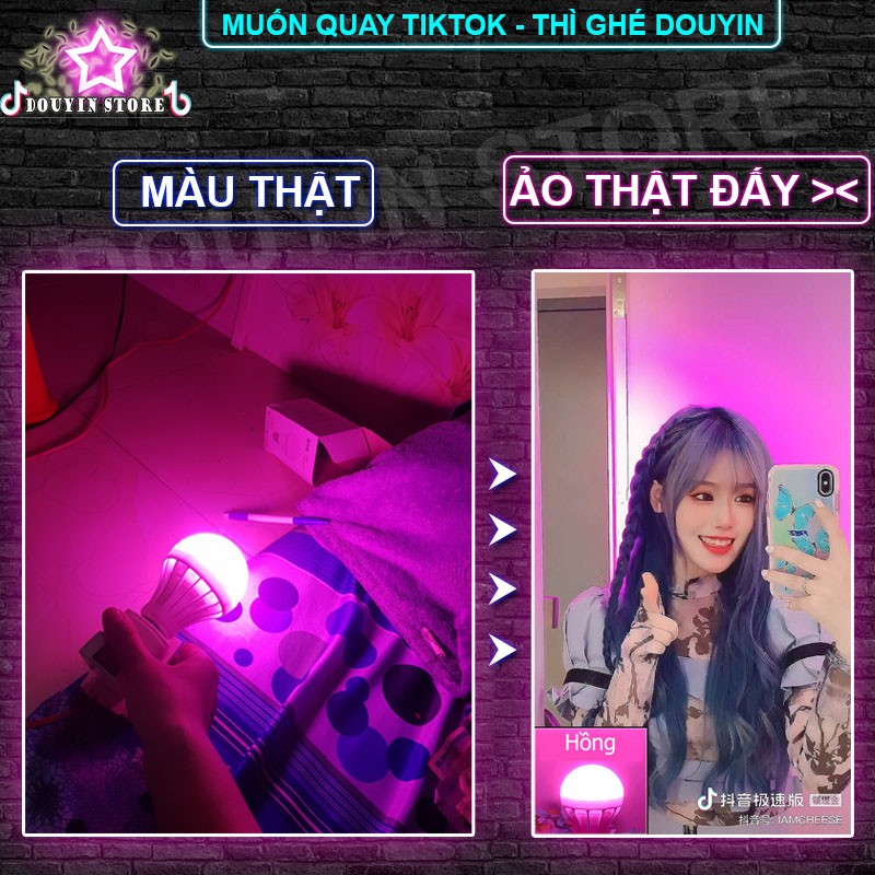 Đèn LED tiktok triệu view màu ĐỎ, MÀU hồng tím Đèn Led màu quay tiktok decor trang trí nhà cửa - tặng kèm đui cắm