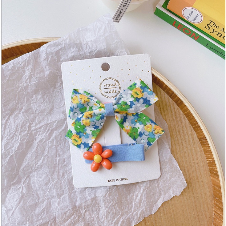 Set kẹp phối nơ hoa nhiều màu sắc, kẹp nơ xinh xắn cho bé gái