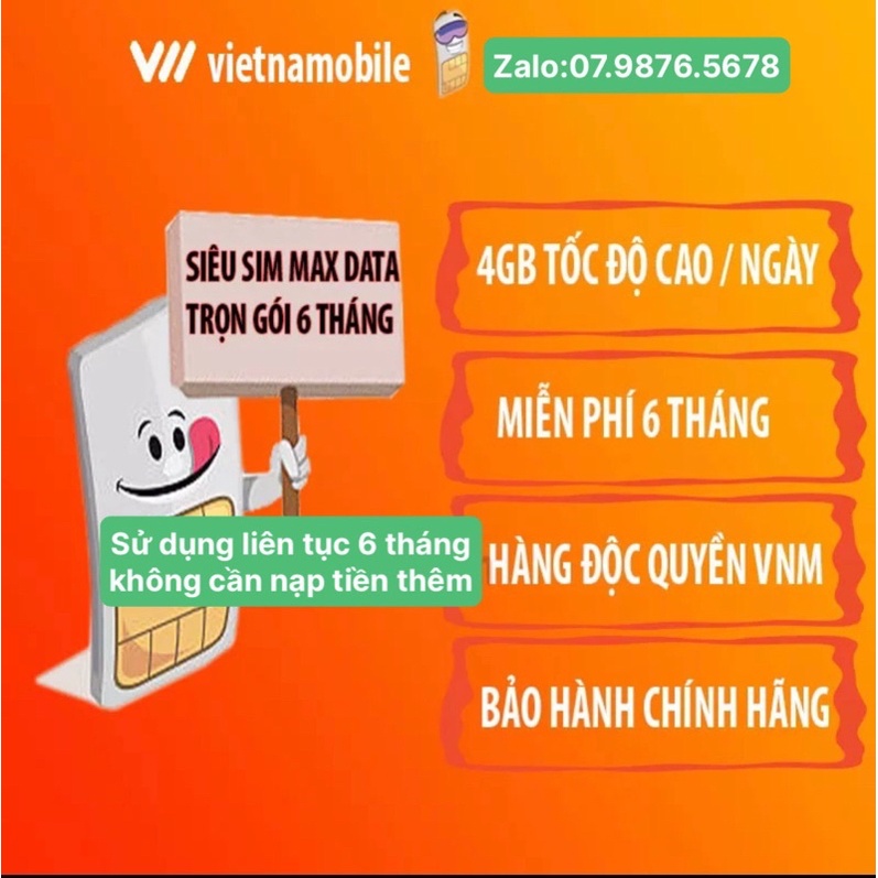 Siêu Sim Max Data 4G Vietnamobile Trọn Gói 6T - Không Tốn Phí Gia Hạn