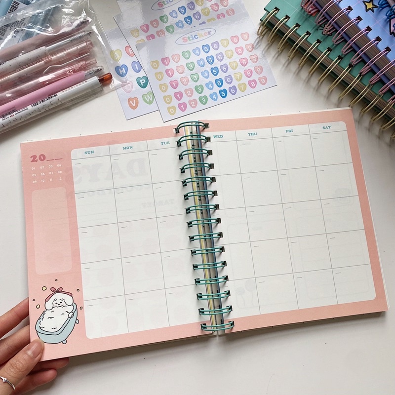 Sổ Planner (tặng kèm sticker) gáy xoắn hình cún cưng  xinh xắn, hợp đi học, đi làm, viết bài/ghi chú, bullet journal