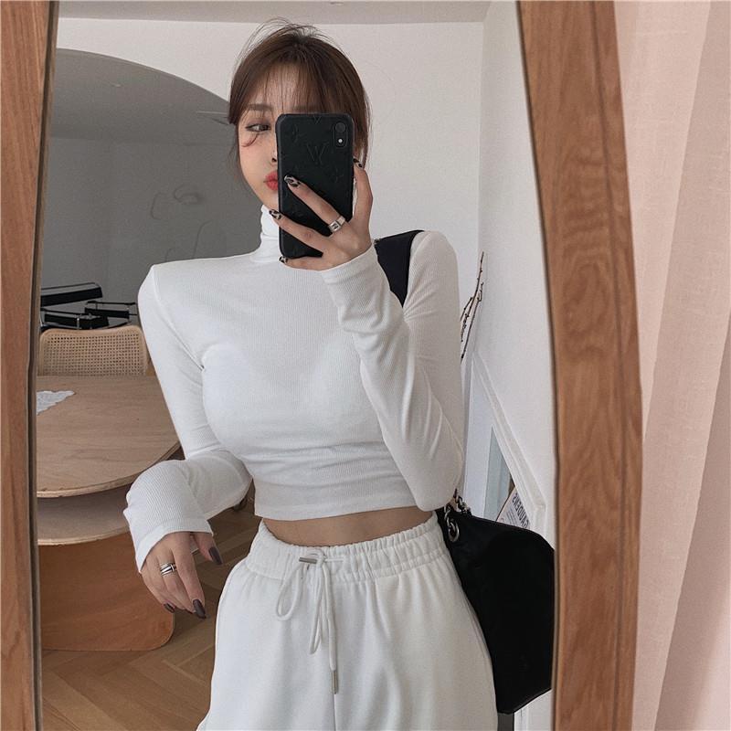 Áo Thun Cổ Cao Dáng Ôm Màu Trơn Đơn Giản Dễ Phối Đồ Thời Trang Hàn Quốc 2022