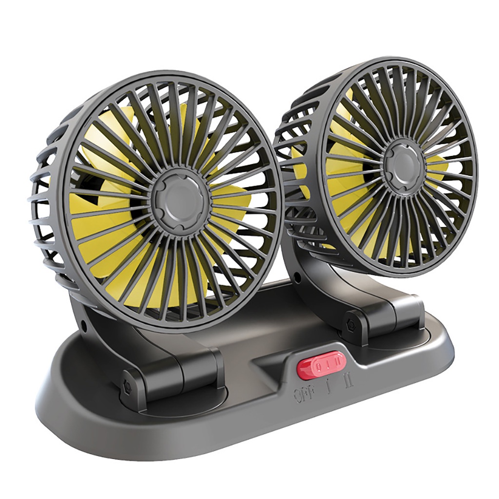 Quạt Đôi Mini Làm Mát Ô Tô Xoay 360 Độ Dùng Điện 12V-24V Cho Mọi Dòng Xe Hơi