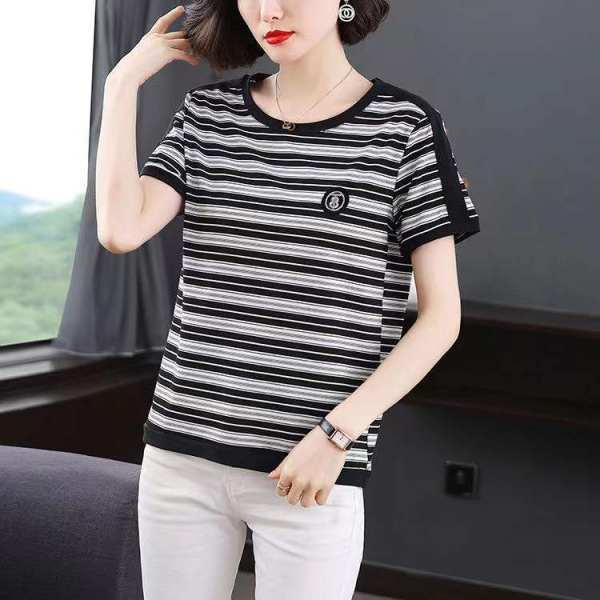 Áo phông ngắn tay họa tiết sọc rộng rãi thời trang mùa hè cho trung niên