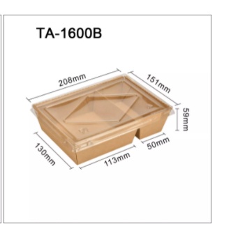 Lốc 10 cái Hộp kraft nắp kính rời có 2 ngăn 1600 ml -Lốc 10 cái
