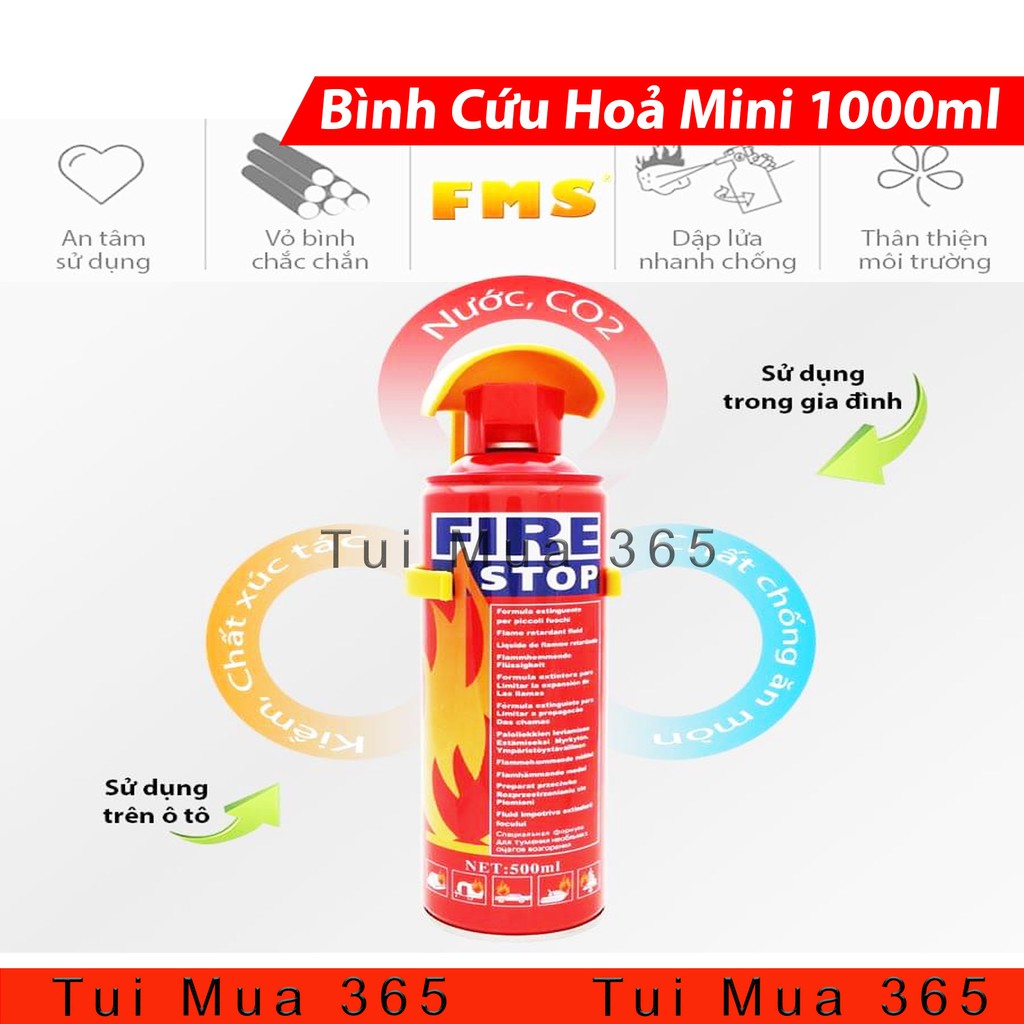 Bình Chữa Cháy Mini Dùng Cho Xe Máy và Xe Ô tô Phòng Chống Cháy Nổ FMS 1000ml