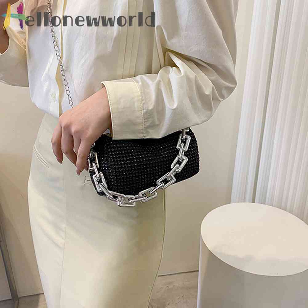 Túi Xách Đeo Vai Hình Trụ Đính Kim Cương Giả Thanh Lịch Cho Nữ