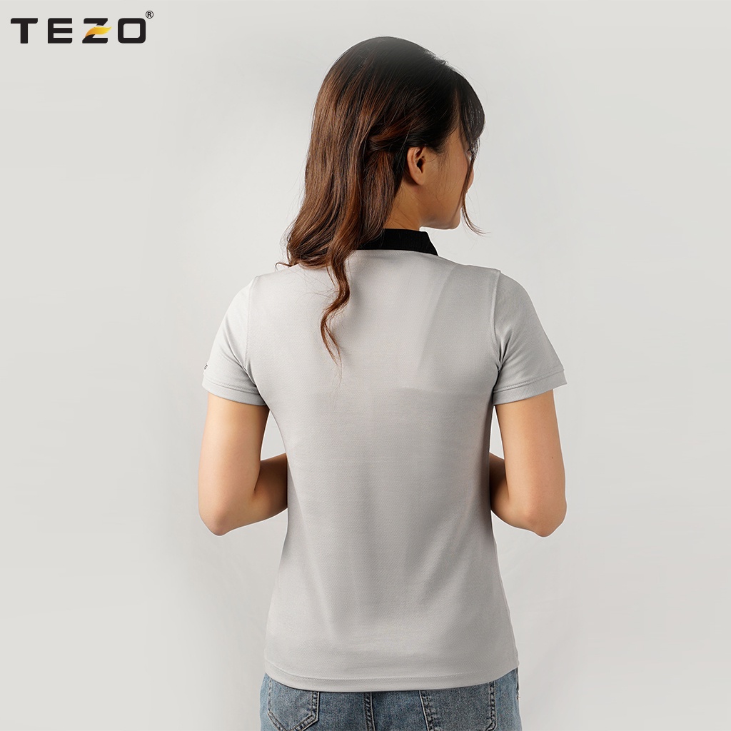 Áo thun nữ TEZO, polo ngắn tay công sở chất liệu cotton phom ôm tôn dáng 2106APCT15