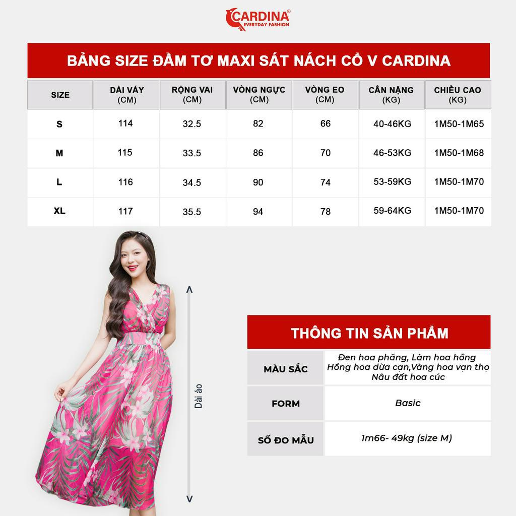 Đầm Maxi Nữ 𝐂𝐀𝐑𝐃𝐈𝐍𝐀 Chất Tơ Hoa Cao Cấp Sát Nách Dáng Xòe Cổ V Họa Tiết Xinh Xắn 3VT05