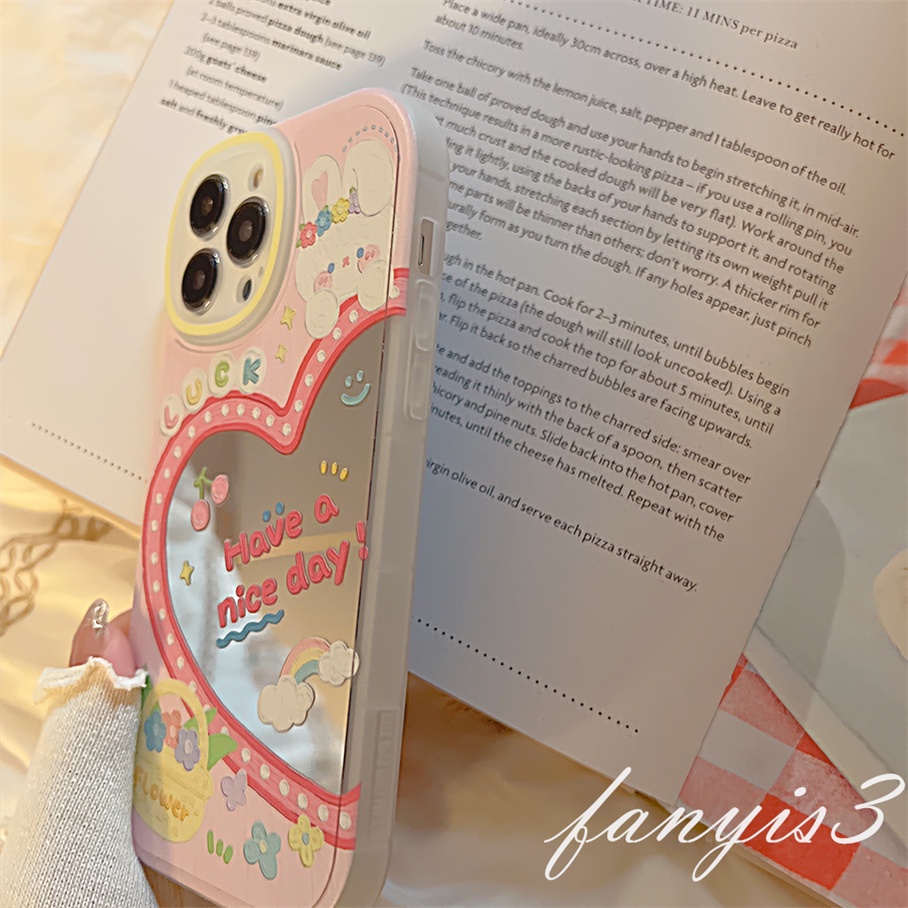 Ốp Điện Thoại Dẻo Họa Tiết Trái Tim Kiểu Graffiti Kèm Gương Cho For iPhone 13 12 11 Pro Max X XR Xs Max 7 8 Plus SE 2020
