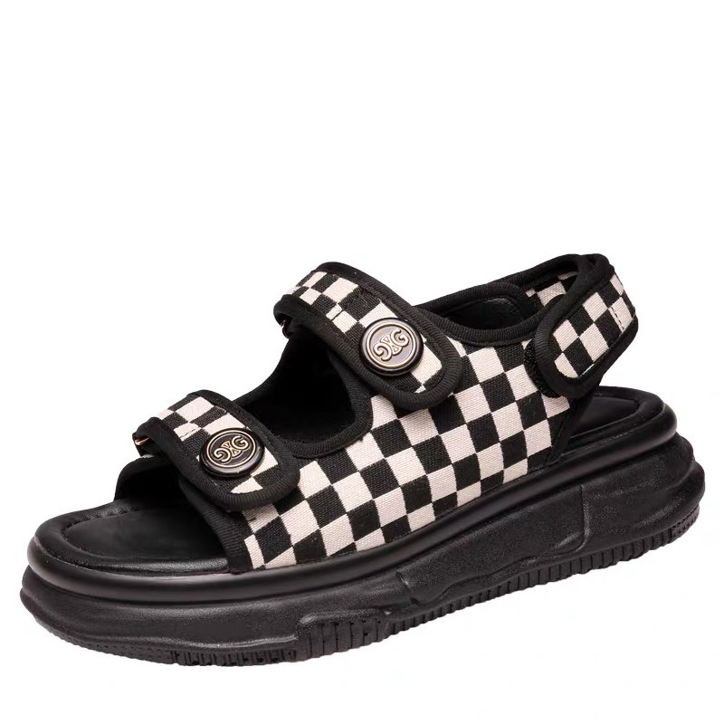 XẢ KHO (50) Sandal nữ quai kẻ caro đế 4 phân gợn sóng hàng QC (Mã 2201 - sandal)